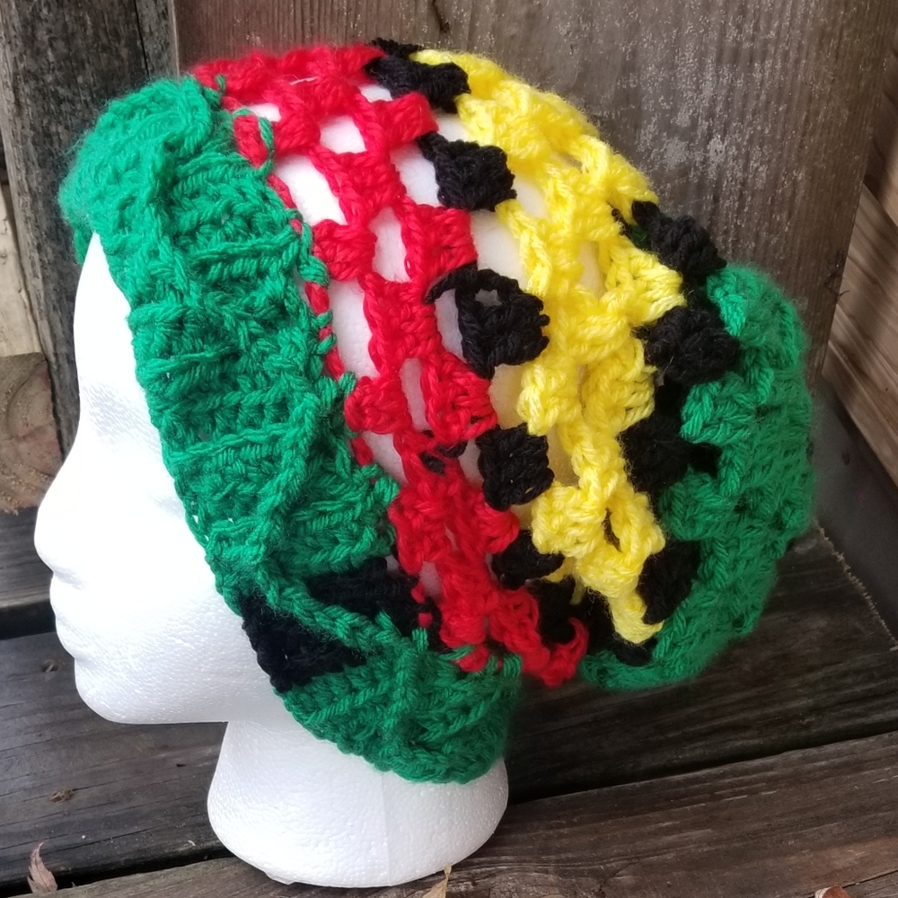 Rasta Crochet Slouchy Beanie Handmade Reggae Hat